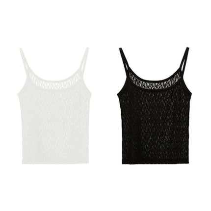 Simple All-match Seersucker Korean Style Sling Lace Hollow Sling Vest Women's Outer Wearing Comfortable Breathable Vest for Women