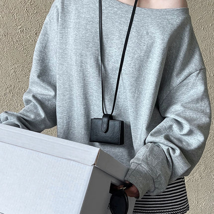 Luxi Relaxed Shoulder Sweatshirt Women's 2025 Autumn New Loose Lazy Style One-Neck Off-Shoulder Top 2809