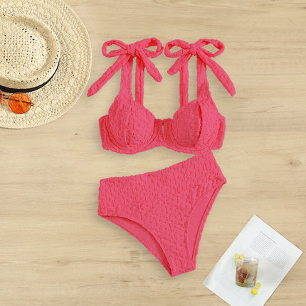 2025 New European and American Bikini Sexy Split Two-piece Swimsuit Solid Color Bikini Amazon Foreign Trade Swimsuit