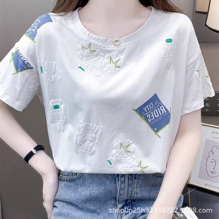 Summer Women's Short-Sleeve T-Shirt, Trendy 2026 New Style, Loose Fit, Slimming, Plus-Size, White Half-Sleeve Top