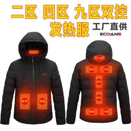 Cross-Border Smart Heating Clothing Cotton Jacket USB Rechargeable Warm Cotton Coat Electric Heating Hooded Constant Temperature Casual Wear for Men and Women