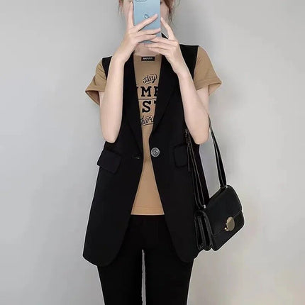 2025 Women's Blazer Vest Spring and Autumn Petite Loose Sleeveless Waistcoat Vest Outerwear