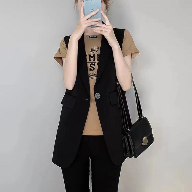 2025 Women's Blazer Vest Spring and Autumn Petite Loose Sleeveless Waistcoat Vest Outerwear