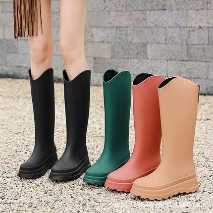 New High-Top Rain Boots for Women, Fashionable Non-Slip Waterproof High-Heeled Shoes, Light and Thickened Kitchen Rubber Shoes, Rain Boots for Delivery
