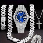 Silver blue face (watch + bracelet + necklace + cross necklace + ring)