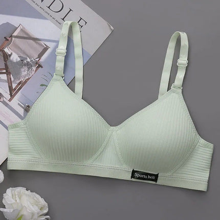 Girls Pure Cotton Korean Style No Rims Ab Cup Bra Summer Small Breast Thin Push-Up Anti-Sagging Intimates