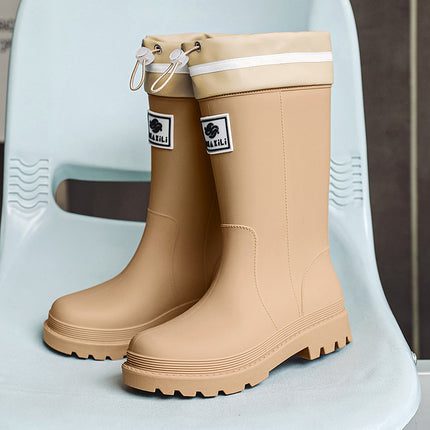 Women's Thick-Soled Rain Boots for Outdoor Wear, Non-Slip Kitchen and Car Wash Water Shoes, Fleece-Lined and Thickened Rain Boots