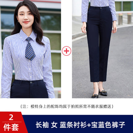 Striped Shirt Short-sleeved Slim-fit Professional Workwear for Men and Women Sales Work Clothes Business Shirt suit Custom Embroidered LOGO