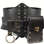 Black 3-piece set (girdle + waist bag + leather stand)
