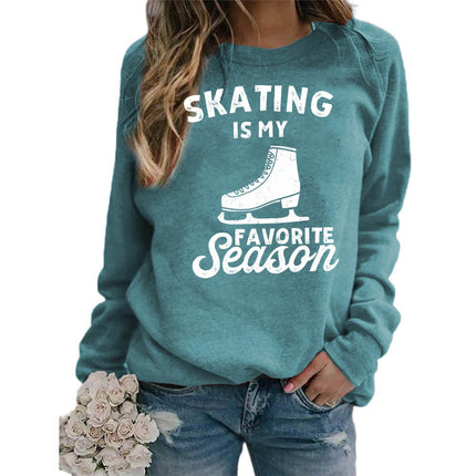 Foreign trade supply skating shoes printed round neck jacket sweater European size women's coat long sleeve cross-border