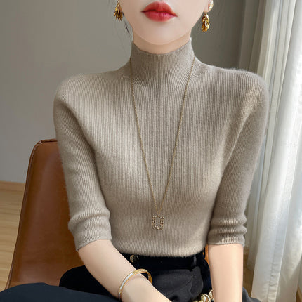 First-Line Readymade Clothing Autumn and Winter New Half Sleeve Half Turtleneck Sweater Women's Outer Wear Slim-Fit Tight Inner Knitted Base Shirt