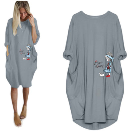 Factory direct sale wish AliExpress foreign trade women's casual loose pocket long sleeve plus size fat sister dress