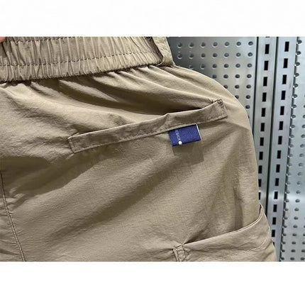Casual Shorts Men's Summer Thin Cargo Pants Loose Straight Mid-Pants Khaki Functional Buckle Quick-Drying Shorts Men