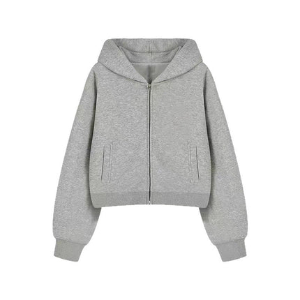 Shandong Jimo Mancaidi Brand American Street Short Double-Ended Zipper Cardigan Hooded Sweatshirt Women's Trendy Hoodie