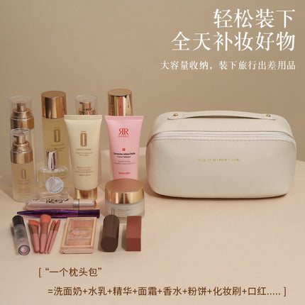 Factory Direct Sales Large-Capacity Storage Bag Pu Leather Satchel Travel Business Trip Portable 2024 New Pillow Cosmetic Bag