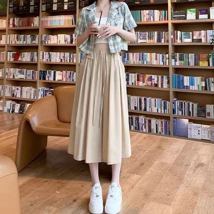 Long Skirt Pants with a Draping Effect for Women, Spring and Summer Casual High-End Style, Slimming Ice Silk, Petite Yamamoto Wide-Leg Long Skirt