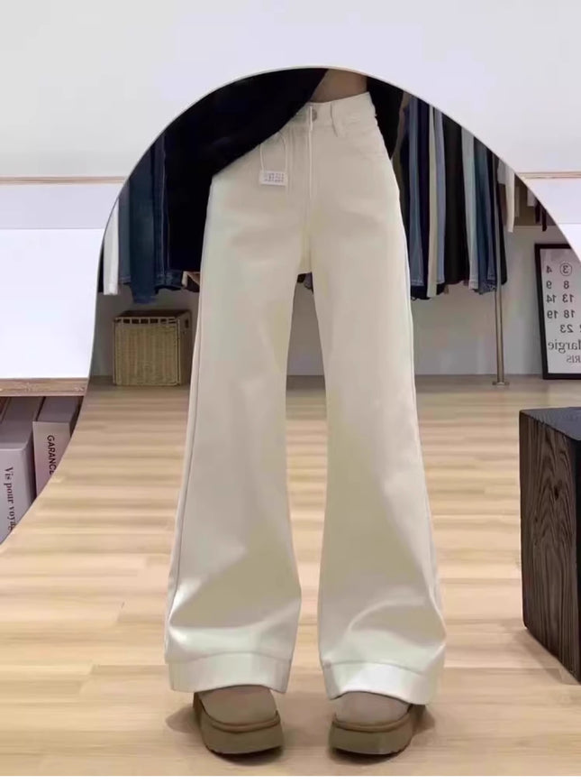 creamy-white Micro-Lam Jeans Women's Trendy All-Match New Korean-Style Ins High-Waist Slimming Narrow Wide-Leg Pants