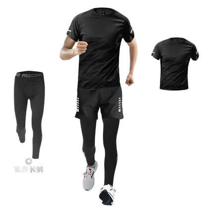 Sports suit Men's Fitness Clothes Summer Tights Thin Ice Silk Quick-drying Short-sleeved Running Shorts Casual Morning Running Clothes