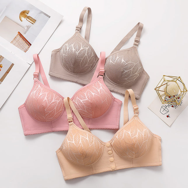 Cross-Border Large Size Middle-Aged Mother's Front Button Bra Push-Up Breathable and Comfortable Breast-Retracting Bra Without Rims
