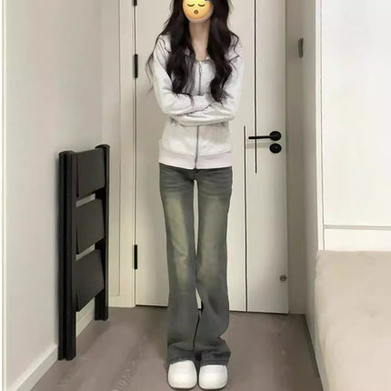 American Hottie Bootcut Jeans Autum New High-Waisted Slim Fit Straight Cigarette Pipe Floor-Length Pants