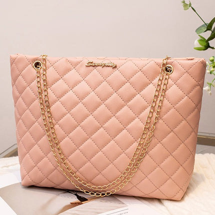 Diamond Embroidery Large-Capacity Tote Bag 2025 New Model Solid Color Chain Hardware Letter Decoration Magnetic Buckle Shoulder Bag