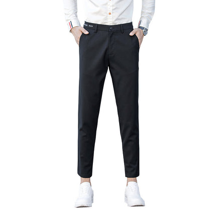 Black Small Suit Pants Men's Ankle-length Pants Straight-tube Slim-fit Small-foot Casual Korean Style Trendy Drop-feeling Men's Suit Pants
