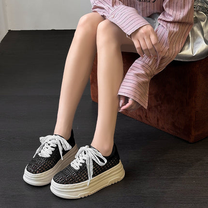 Thick-Soled Sneakers for Women 2026 Summer New Versatile Trendy Woven Breathable Mesh Fashion Casual Shoes for Petite Individuals