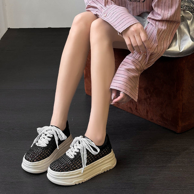 Thick-Soled Sneakers for Women 2026 Summer New Versatile Trendy Woven Breathable Mesh Fashion Casual Shoes for Petite Individuals