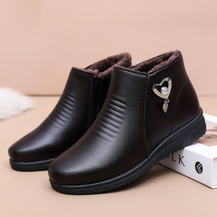 Mother Shoes Winter Cotton Shoes Middle-aged Winter Shoes fleece-lined Autumn and Winter Non-slip Warm Ankle Boots for the Elderly Middle-aged Women's Shoes Leather Shoes