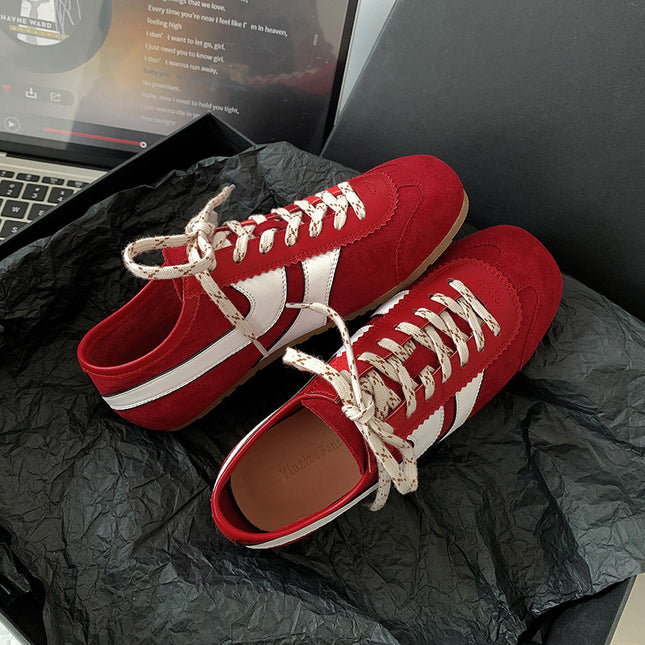 Vintage Inner Height Increasing German Training Shoes Women's 2025 New Genuine Leather Breathable Casual Sports Women's Shoes Lace-up Color-matching Forrest Gump Shoes