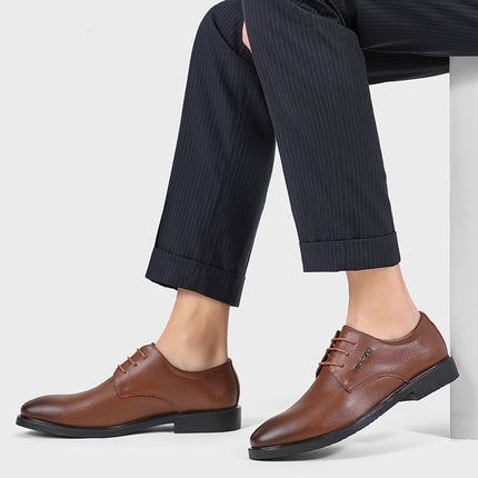 Leather Shoes Men's Cowhide Business Dress Men's New Year Black Hollow Soft Bottom Casual Height Increasing Men's Shoes Groom's Wedding Shoes