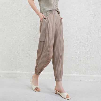 Sports Style Pleated Casual Pants for Women Summer New Elastic Large Size Fat mm Cigarette Pipe Harem Radish Nine-Point Casual Pants