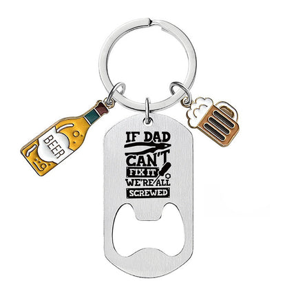 Cross-border Stainless Steel Engraving Metal Keychain Bottle Opener Wine Glass Wine Bottle Birthday Christmas Father's Day Gift