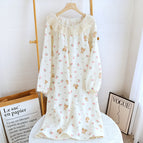 Beige Rose Bear Lace Crewneck Long Sleeve Dress / M