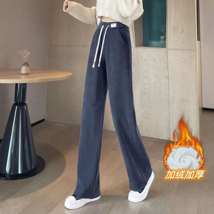 Chenille wide-leg pants women's autumn and winter New fleece-lined thick high waist slimming casual straight pants corduroy women's pants