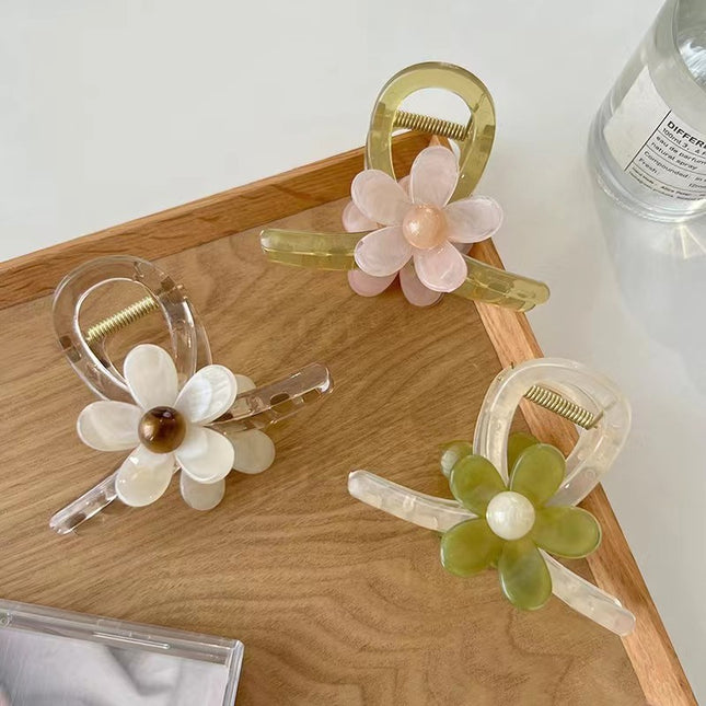 Korean Acrylic Flower Clip for Women, Versatile Medium Size Ins Small Fragrance Style Pastoral Half-Tied Clip Hair Accessory Pastoral Style