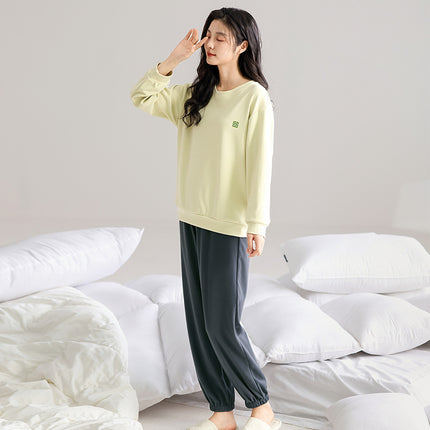 [Cashmere Silk] New Autumn and Winter Long-Sleeve Couple Pajamas Women's Comfortable Stretchy Homewear Set Two-Piece Set