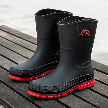 Cross-border Fashion PVC Casual Fashion Short Barrel Rain Boots Men's Waterproof Winter Cotton-added Adult Non-slip Men's Water Shoes