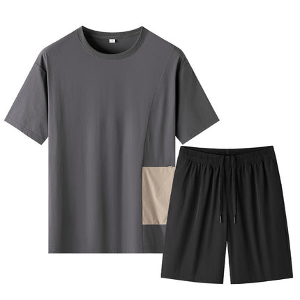 Ice Silk Sports suit Men's 2024 High-end Summer Light Luxury Men's Loose Short-sleeved Casual All-match Outdoor suit
