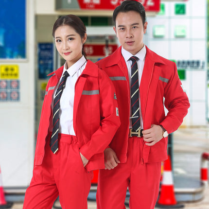 Spring and Autumn Long Sleeve Gas Station Work Clothes Suit Men's Labor Suit FJD Sinopec PetroChina Gas Station Tooling