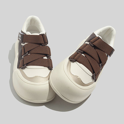 Bell Cold-Adhesive White Sneakers with Velcro Straps, Casual Women's Shoes, Fashionable and Versatile, 2026 Spring New Thick-Soled Shoes