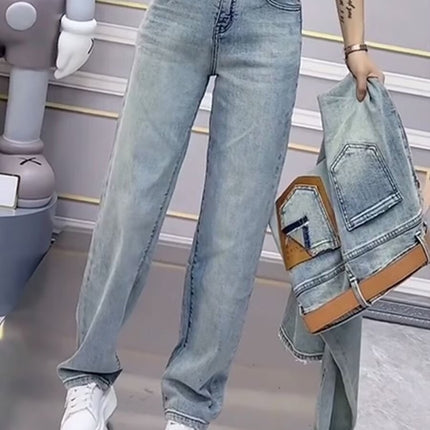 Narrow Straight-Leg Jeans for Women, Summer Thin 2025 New Popular High-Waisted Slimming Loose Floor-Length Wide-Leg Pants