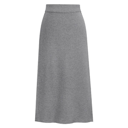 Cross-border Amazon European and American size skirt autumn and winter high waist back slit solid color woolen A- line skirt one-step skirt