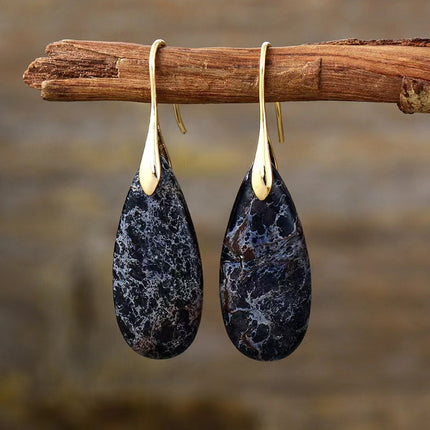 European and American Bohemian Emperor Stone Water Drop Pendant Earrings Natural Stone Independent Brand Jewelry Geometric Saturn