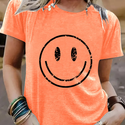 Amazon European and American summer women's smiling face pattern round neck short sleeve casual fashion T-shirt foreign trade women's explosive