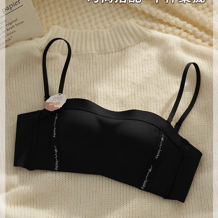 Seamless Intimates Women's Thin Push-Up Strapless Tube Top Bra Without Rims to Control Secondary Breasts and Prevent Sagging Bra Set