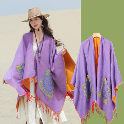 Xinjiang Xizang Travel Photo Split Pocket Ethnic Scarf Women's Dual-use Warm Outer Cape Cape Shawl