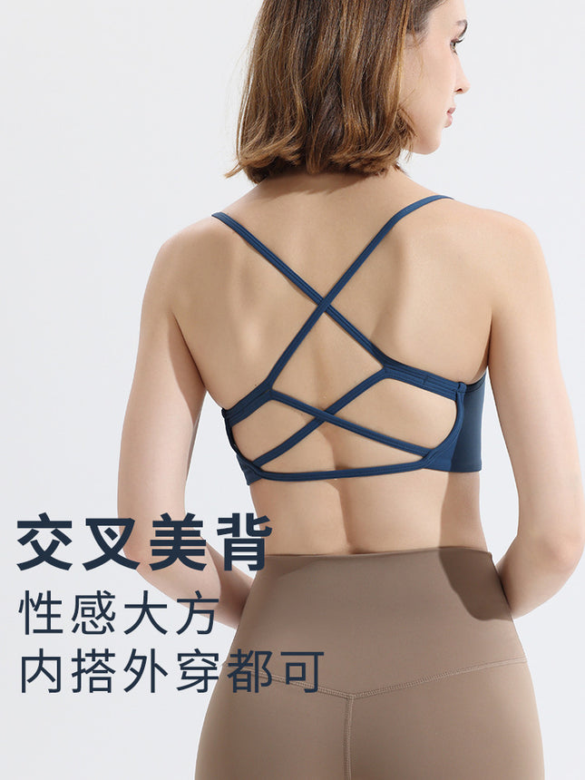Sports Fitness Underwear Women's Cross Back Yoga Bra Fixed One-piece Cup Quick-drying Top Yoga Clothes Spring
