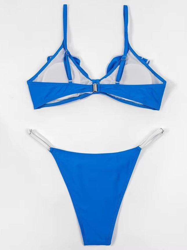 Billion Swimming Fashion Sexy Ruffled Solid Color Swimsuit Swimsuit Split Women's Bikini suit European and American Bikini