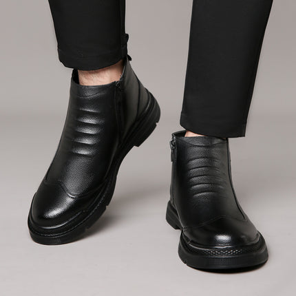 2022 Winter Men's Cotton Shoes Men's Middle-aged and Elderly Fleece-lined Warm Casual Leather Shoes Non-slip Cross-border Thickened Fleece Men's Shoes